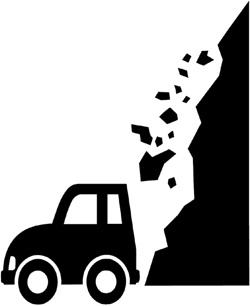 Falling rock near car vinyl sticker. Customize on line.       Autos Cars and Car Repair 060-0400  